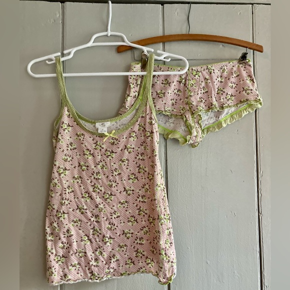 Free People Other - 2pc Set FREE PEOPLE Sleep Lounge PJ Tank Cami Top Shorts Bottoms Pink Green S P